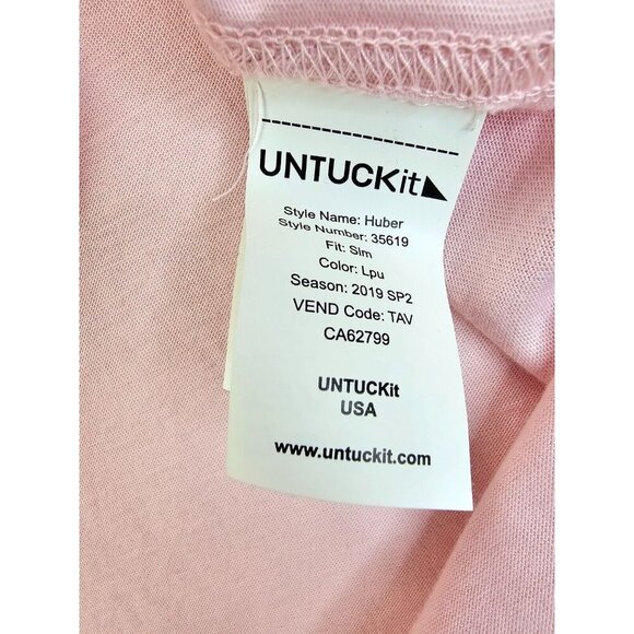 Untuckit Slim Fit Size Large Mens Pink Long Sleeve Logo Tag Cotton Huber Shirt - Picture 7 of 10